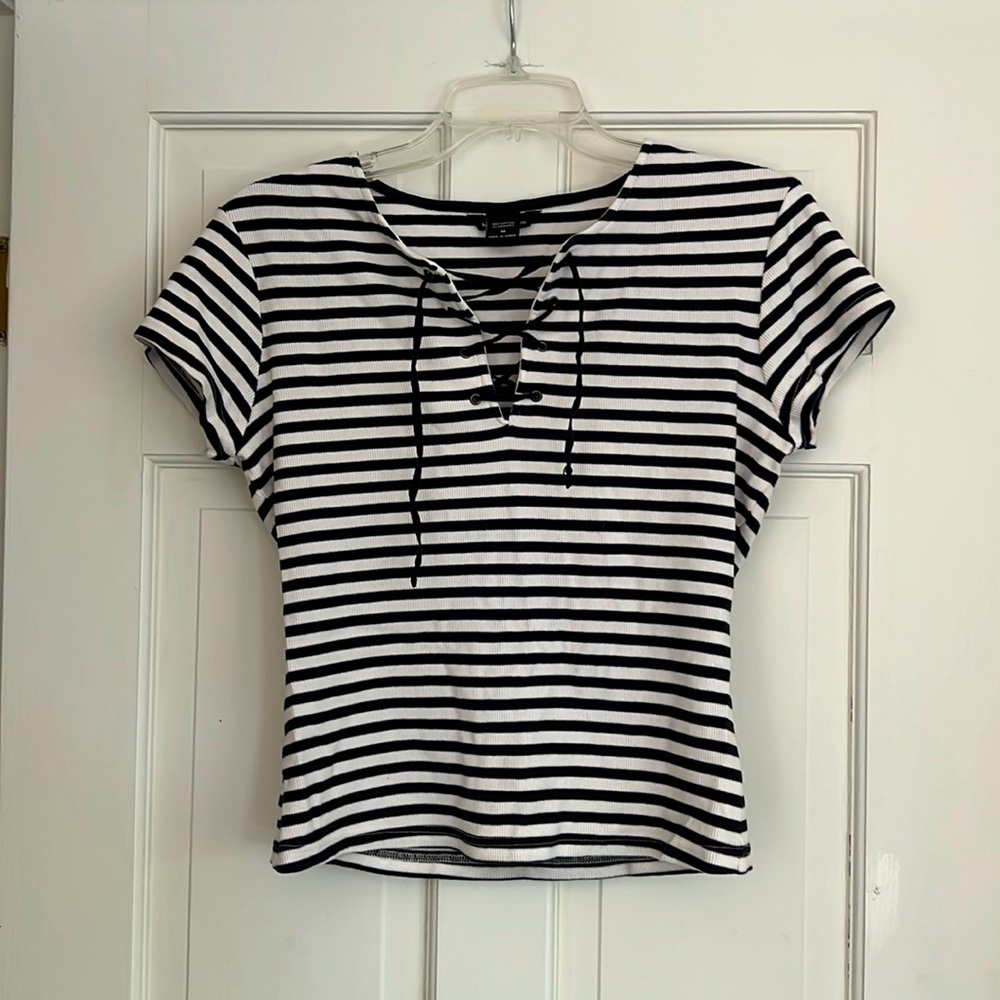 Dark Blue and White Striped Top